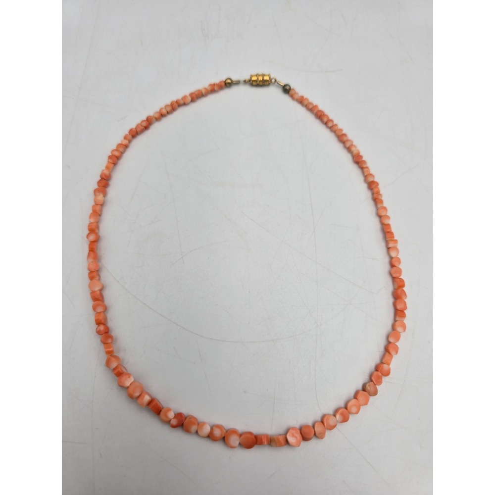 Vintage Natural Momo Coral Bead Necklace Salmon Pink Disc‎ Rondelle 16"